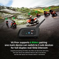 Casque d'intercom pour moto EJEAS V6 PRO BT avec interphone 800m, commutation pour 6 motards, talkie-walkie, réduction de bruit CVC