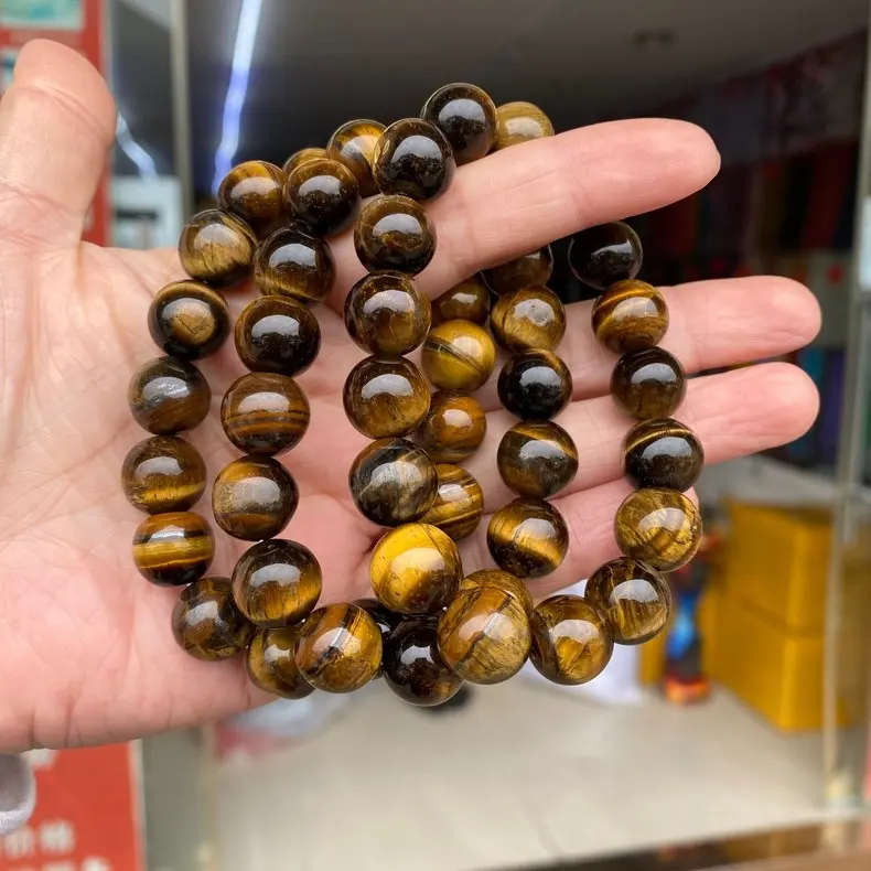 Natural Stone Beads 6_8_10_12mm Mens Tiger Eye Bracelet Semi-precious Gemstones Healing Stretch Beaded Bracelet