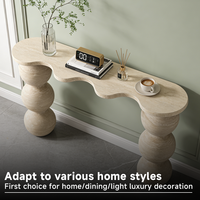 Table console contemporaine minimaliste en travertin beige massif, style Wabi-Sabi, moderne, pour entrée, salon, hôtel, école