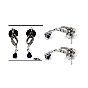 Boucles d'oreilles clous KOK personnalisées en or blanc massif 18 carats avec diamant naturel serti griffe et saphir bleu ovale, style vintage, pour fiançailles, mariage, fête ou cadeau - Product Image 2