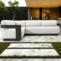 Ensemble de canapés modulaires de luxe en aluminium pour patio, finition artisanale, en forme de L, personnalisable