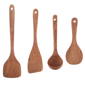 Wooden Spatula Set 4 Pc Heat Resistant Cooking Spoon Ladle Kitchen Utensil <b>Tool</b> Set For Stir Fry Soup Serving - Product Image 4