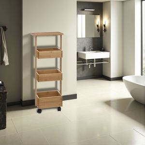 4 Tiers Bamboo Standing Type Lacquer Bathroom <b>Kitchen</b> Dessert <b>Storage</b> Trolley with 3 Compartments and Shelf - Product Image 1