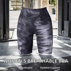 Shorts cyclistes sans couture tie-dye taille haute pour femme, en polyester, coupe ajustée, taille élastique, longueur courte, pour le sport - Product Image 2