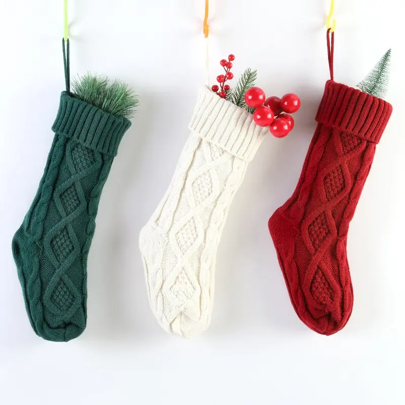 18" Cable Knit Pattern Rustic Personalized Christmas Stockings Hanging Socks