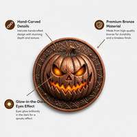 Pièce de monnaie commémorative en bronze Premium phosphorescente pour le défi de la citrouille d'Halloween, avec château gothique et boîte cadeau en bois