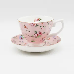 Hot Sale Luxury Personalization Glazed Bone China 210ml Tea Cup And Saucer Set For Home Use