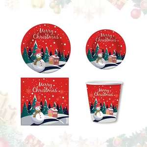 Juego de Vajilla para Fiesta de Navidad, Platos y Vasos de Papel, 12 Piezas, Diseño Redondo de Dibujos Animados, Impresión Offset, Venta al por Mayor - Product Image 6