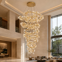 Lustre en verre à disques en spirale botanique, luminaire sculptural en forme de branche pour les atriums d'hôtels et les grands escaliers