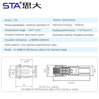Cable de Sensor Triaxial para PCB de Sinterización de Vidrio, 4 Pines, Conector Hermético de Acero Inoxidable/Aleación de Titanio, US 1/4-28UNF a BNC