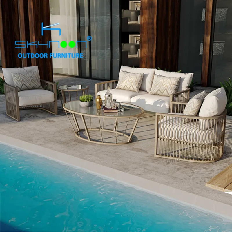 Europäische neueste aluminium gartenmöbel terrasse im freien einstellung pulver beschichtet aluminium garten sofa(32306)