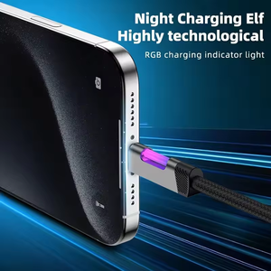 Câble de charge rapide USB-C Type-C en nylon tressé avec lumière LED arc-en-ciel de 1 m 100 W pour <span class=keywords><strong>iPhone</strong></span> 16 15 <span class=keywords><strong>Pro</strong></span> Max Plus, téléphones mobiles, appareils photo - Product Image 4