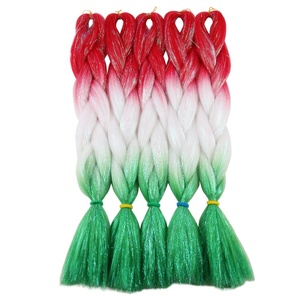 NUOVO Mix di Tinsel Luccicante Resistente alle Alte Temperature, Extension per Capelli Sintetici Intrecciati Rossi, Bianchi e Verdi per Natale - Product Image 6