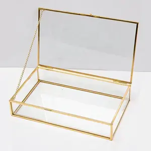 Multiple Model Glass And Metal jewelry Trinket Box Clear Gold Glass Jewelry Organizer Storage Box