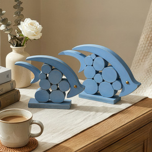 Wooden Fish Figurine 2Pcs Nordic Style Desktop <b>Ornament</b> Mediterranean Decorative Craft Living Room Decoration - Product Image 1
