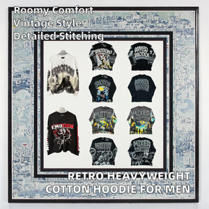 Sudadera con Capucha OMMIZ de Alta Calidad, 100% Algodón Pesado, Bordado Mixto, Tejido, Estilo Retro, Holgada, con Estampado de Grafiti de Ladrillo Caliente - Product Image 2