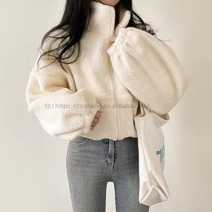 Women's Short-Length Stand Collar Warm Faux Shearling Coat Autumn/Winter Style Loose <b>Zipper</b> Cardigan Top Fashion - Product Image 1