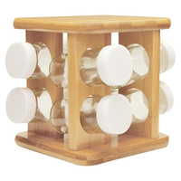 Étagère à épices rotative 360° en bambou, 8 bouteilles, double niveau, minimaliste, pour cuisine