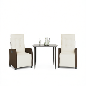 Ensemble de salle à manger de jardin en polyrotin marron 3 pièces avec coussins, mobilier de jardin, sièges d'extérieur - Product Image 1