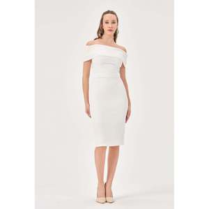 Robe décontractée pour femme DANS, couleur écru, coupe classique, motif uni, manches courtes, longueur genou, pour toutes les saisons - Modèle 1569 - Product Image 1
