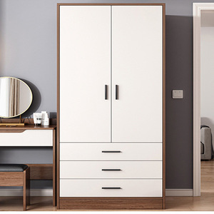 Meubles de chambre à coucher, armoire à double porte sur mesure, trois tiroirs, bambou bicolore, style moderne minimaliste, casiers sur mesure - Product Image 2