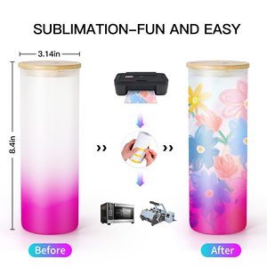 Bocaux en verre transparent ou givré personnalisables avec logo par sublimation, 12oz, 16oz, 20oz, pour DIY, avec couvercle en bambou et paille - Product Image 5
