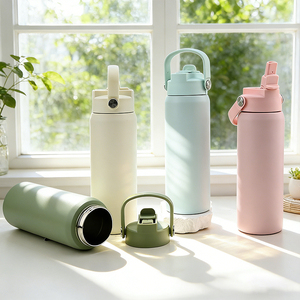 Custom Water <b>Bottle</b> Leak-proof Stainless Steel Travel Mug Cup holder Friendly 24oz Insulated Tumbler with Straw Lid & Carry Hand - Product Image 1