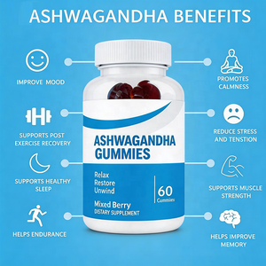 Gomitas de Ashwagandha Orgánicas Halal OEM, Suplemento de Ashwagandha para Ayudar a Reducir el Estrés, Aumentar la Energía y la Relajación - Product Image 2