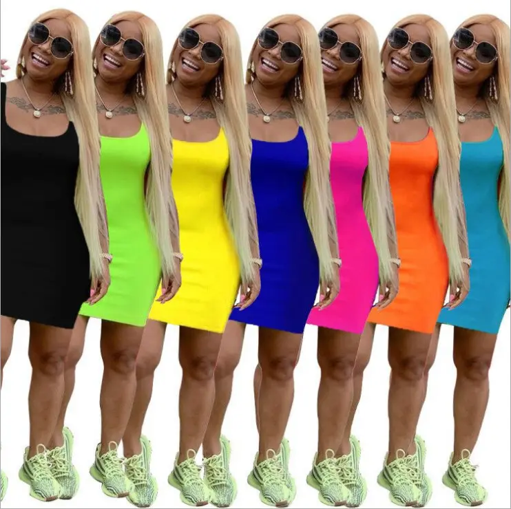 New Women's Sexy Tank Dress Sleeveless Basic Midi Club Casual Dresses Wholesale