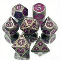 Ensemble de dés polyédriques vintage en métal craquelé, dés gravés en émail violet pour les jeux de table D&D RPG