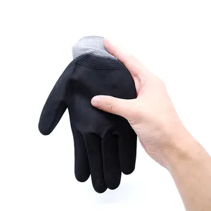 Factory Wholesale 15g Red Nylon Spandex Black Micro Nitrile Foam Coated Glove For Safety Works