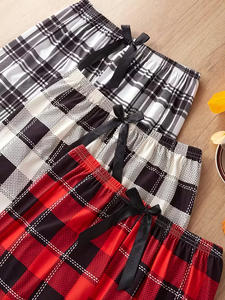 Conjunto de pijama cómodo de verano para mujer, camisa de poliéster suave y <span class=keywords><strong>pantalones</strong></span> informales a cuadros - Product Image 2