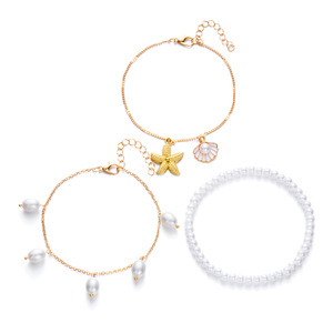 Conjunto de joyería chapada en oro Europeo Americano de 18 quilates, placa de estrella de mar, Concha, cadena de <span class=keywords><strong>pie</strong></span> de 3 piezas, accesorio de playa de verano versátil para regalos - Product Image 5