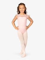 Tenue de danse pour filles, couleur violet clair, manches à volants en mesh, justaucorps de gymnastique respirant à haute élasticité