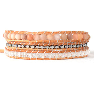 Imperial Stone Jewelry Natural Stone Hand Woven Leather Bracelet 3 Strand Unisex Fashion <b>String</b> Bracelet - Product Image 1