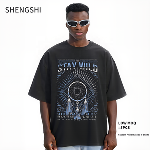 SHENGSHI Camiseta para adultos personalizada 320g Lavado ácido Tendencias Relajado O-cuello Diario Sin encogimiento con impresión personalizada Camiseta a granel Entrenamiento para adultos - Product Image 1