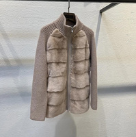 Cardigan en cachemire et fourrure de vison de luxe pour femme, col montant, fermeture éclair, hiver