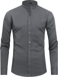 <span class=keywords><strong>Camicia</strong></span> con <span class=keywords><strong>colletto</strong></span> rialzato da uomo a maniche lunghe elasticizzate a quattro vie in tinta unita per abiti formali su misura <span class=keywords><strong>senza</strong></span> stiratura - Product Image 2