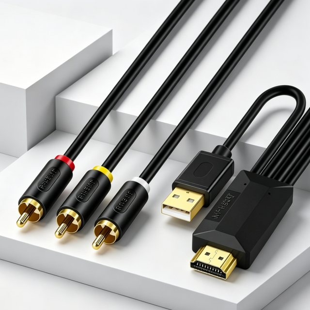 HD MI to RCA AV Cable, HD MI to 3RCA Composite Video Audio Adapter Cord for Old TV, 1m/2m/3m/5m/10m