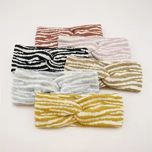 Top Bán Dệt Kim Headband Mùa Đông Đàn Hồi Tóc Ban Nhạc Zebra In Wool Head Wraps Cho Phụ Nữ