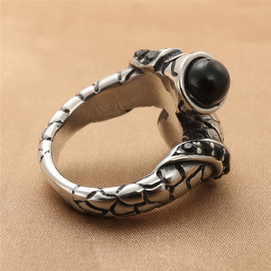 Anillo de Serpiente de Plata con Rubí y Zafiro Negro, Engaste de Bisel, Estilo Retro Punk, Joyería Unisex, Regalo 290126 - Product Image 3