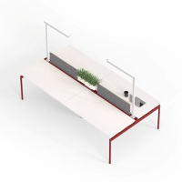 Table de travail de bureau pour 4 personnes, poste de travail fixe, mobilier de bureau avec écran en tissu et lampe de travail