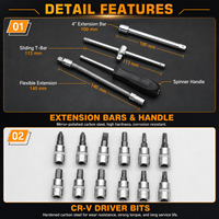 Ensemble de 46 outils de réparation automobile OEM de 1/4 pouce, comprenant des clés à cliquet, des rallonges et un coffret rigide