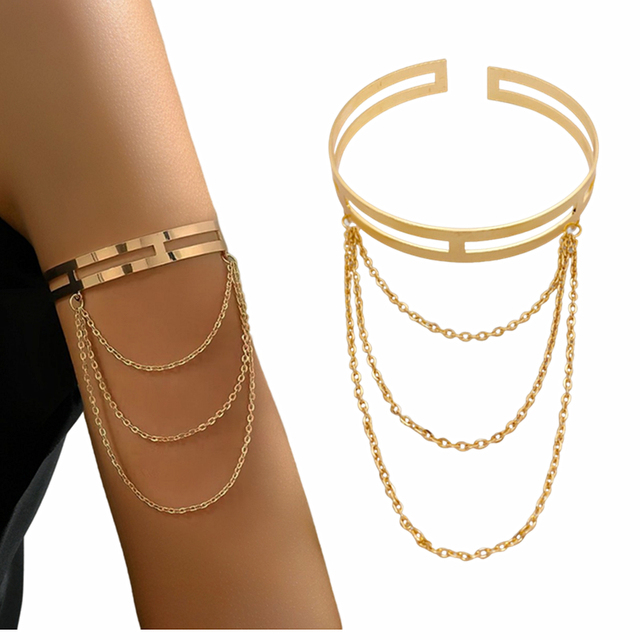 UJBOX Trendy European Geometric Flower Heart Tassel Statement Jewelry Exaggerated Metal Open Upper Arm Cuff Bracelet for Women