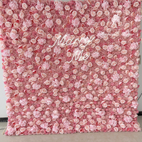 Mur de fleurs artificielles personnalisable, roses roses 5D, grand format 8x8 pieds, mur de fleurs enroulable avec fermeture éclair pour la décoration de mariage