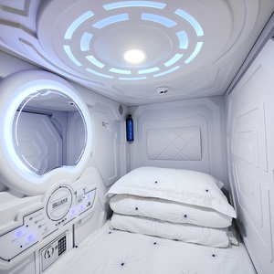 Lit Capsule Commercial pour <span class=keywords><strong>Auberge</strong></span> Capsule Lit Superposé Escaliers En Acier Lumière LED Rideau Privé Capsule Lit Dosettes De Couchage - Product Image 3