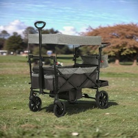 Poussette de wagon pliable 2 enfants tout-terrain avec auvent réglable barre de poignée de traction confortable