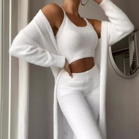 Ensemble pantalon décontracté trois pièces pour femme, couleur unie, coupe classique, manches longues, 100 % polyester respirant, pull d'automne – Meilleure vente