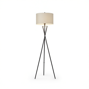 Lámpara de Pie con Trípode Cruzado de 65 Pulgadas, Pantalla de Tambor Color Blanco Hueso, Diseño Minimalista de Hierro, Uso Residencial, Fuente de Luz LED - Product Image 1