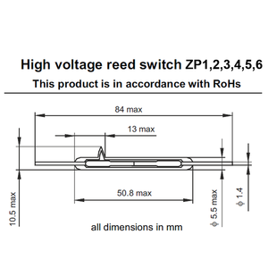50.8mm High Voltage Power DOLAM ZP-3 AT120-200 Normally Open Reed Switches With Glass Envelope - Product Image 3